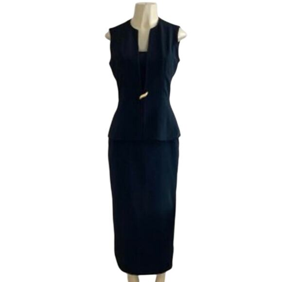 Vintage 90s Evan-Picone Black Sleeveless Peplum Midi Dress – Size 10 - Picture 1 of 8